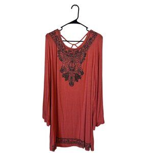 Nicole Richie Collection Mellon Orange Embroidery Womens Tunic Mini Dress XL
